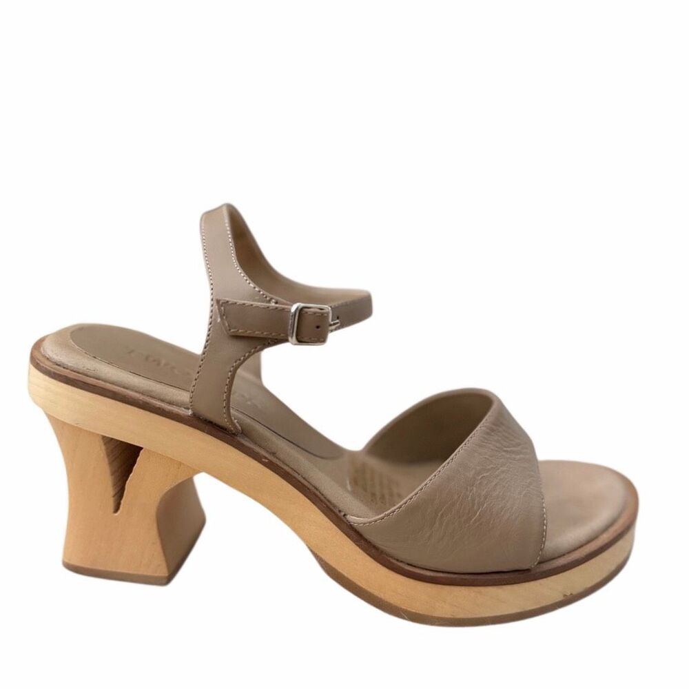 Two Lips 90s Leather Wood Platform Heel Sandals Taupe 6M Ankle Strap EUC